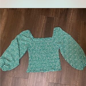 Green Floral Women's Smocked Top